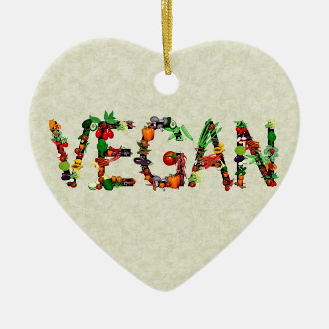 Vegan Vegetables Ceramic Ornament (Front)