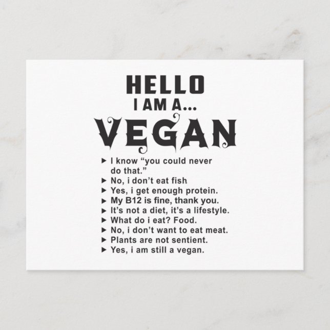 Vegan Vegetarian Vegetables Veganism Funny Gift Postcard (Front)