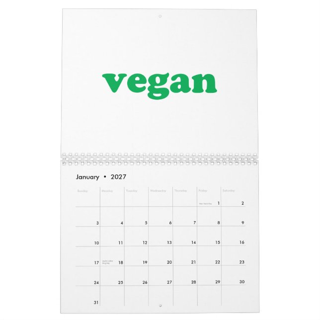Vegan white and green modern typography calendar (Jan 2027)