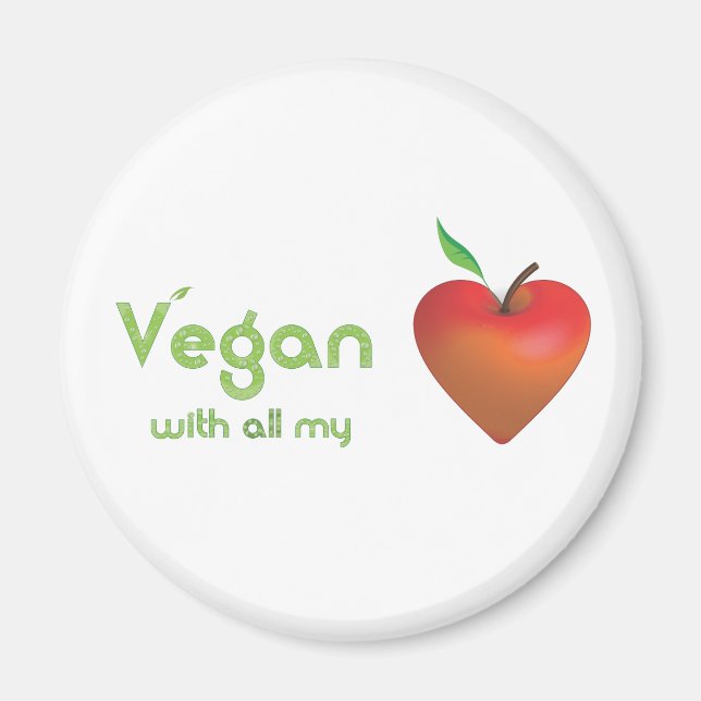 Vegan with all my heart (red apple heart) magnet (Front)