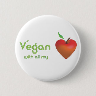 Vegan with all my heart (red apple heart) pinback button