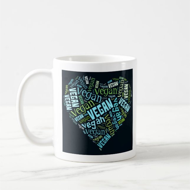 "Vegan" Word-Cloud Heart & Quote Coffee Mug (Left)