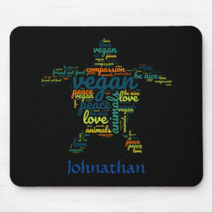 Vegan word cloud in the shape of a turtle mouse pad