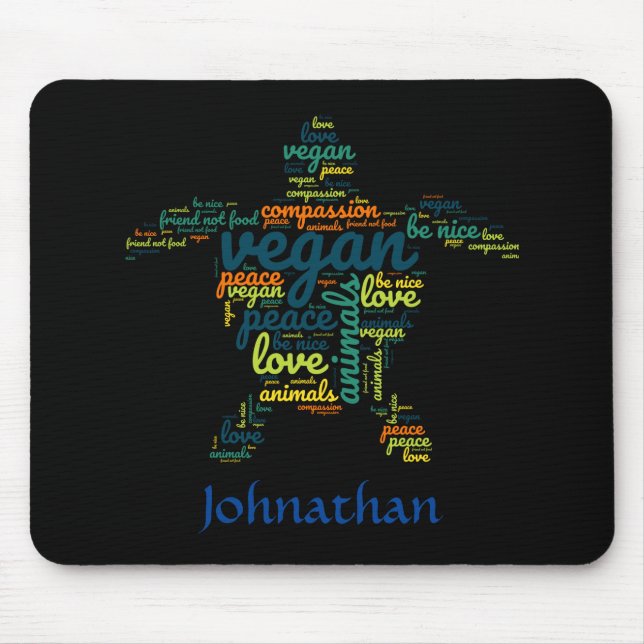 Vegan word cloud in the shape of a turtle mouse pad (Front)