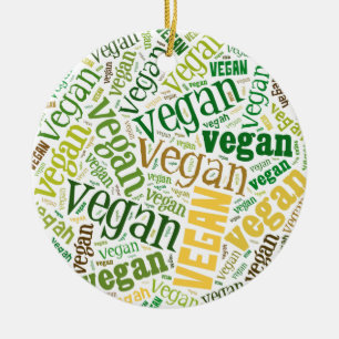 "Vegan" Word-Cloud Mosaic Ceramic Ornament