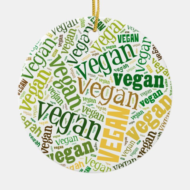 "Vegan" Word-Cloud Mosaic Ceramic Ornament (Front)