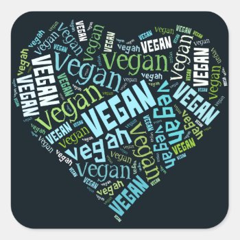 "vegan" Word-cloud Mosaic Square Sticker by AbsoluteVegan at Zazzle