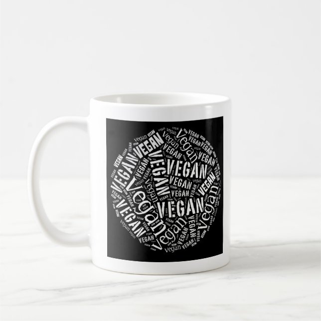 "Vegan" Word-Cloud Sphere & Quote Coffee Mug (Left)