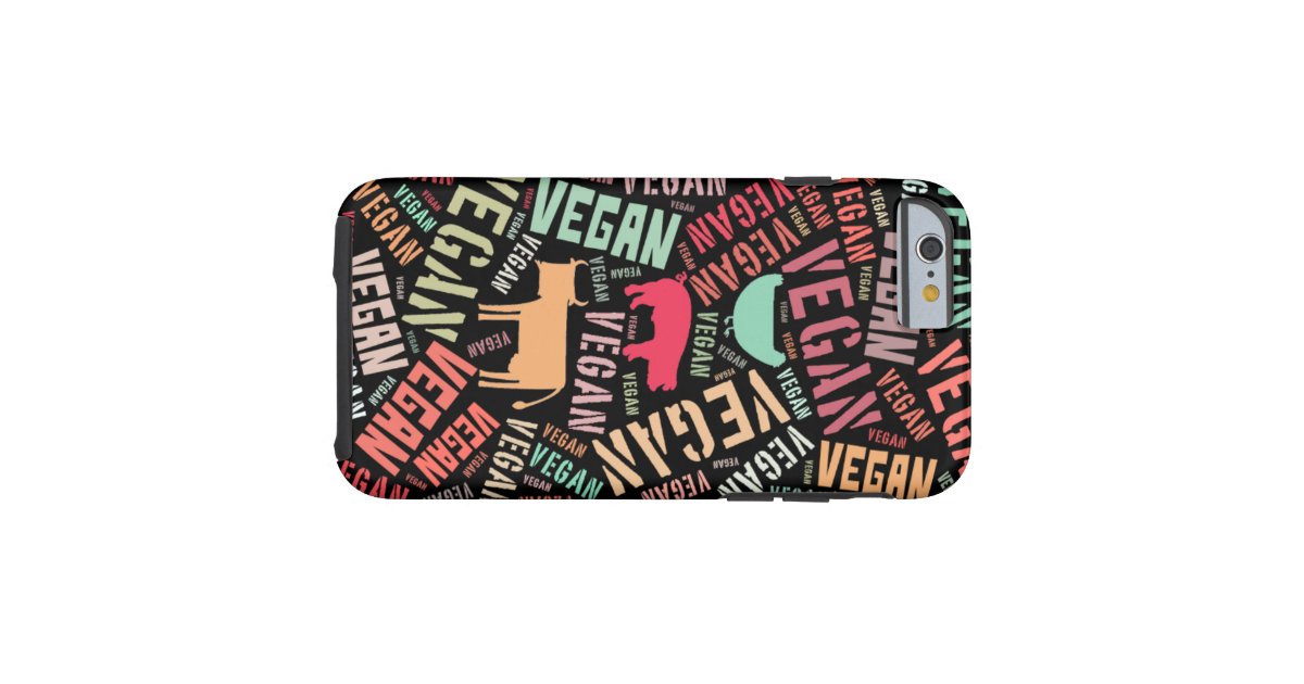 Vegan word cloud with a cow, pig and chicken tough iPhone 6 case | Zazzle