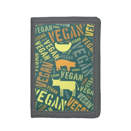 "vegan" Word-cloud With Cow, Pig, & Hen Wallet