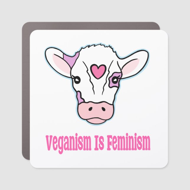 Veganism Is Feminism Pink Cow Cute Car Magnet (Front)