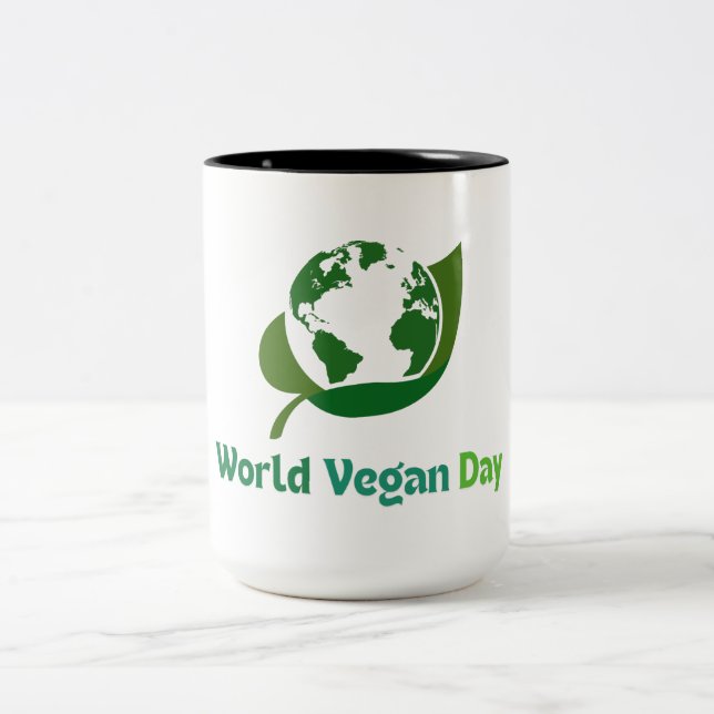 vegans day Two-Tone coffee mug (Center)