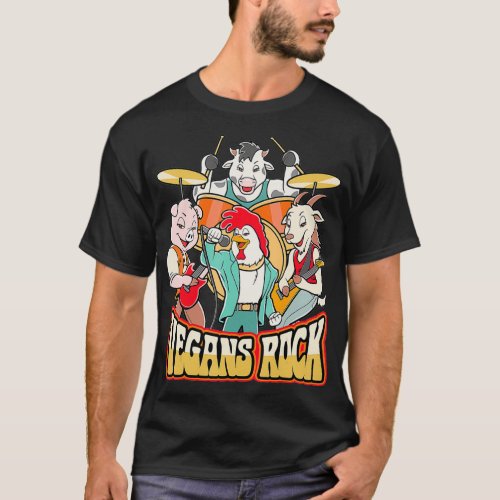 Vegans Rock Funny Vegan Cute Animal Band Retro T_Shirt