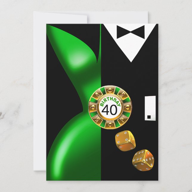 Vegas Art Deco Swank 40th Birthday green black Invitation (Front)