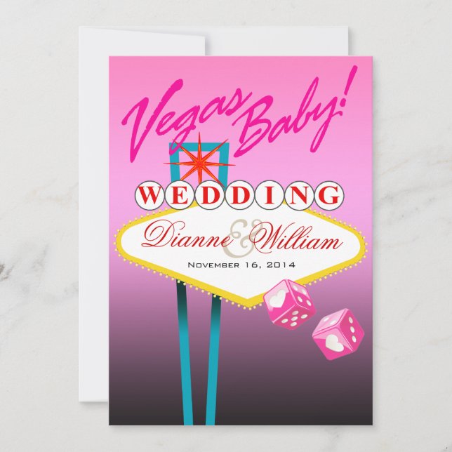 Vegas Baby! Wedding Save the Date pink (Front)