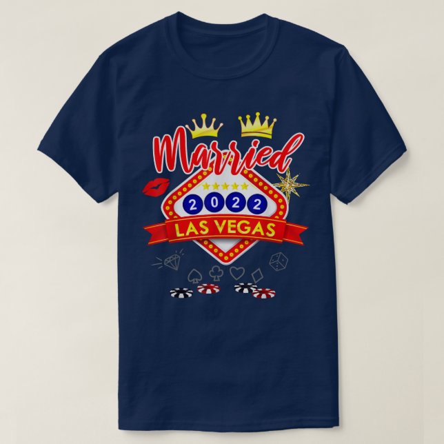 Vegas Bachelor Party Married in Vegas Groom Bride  T-Shirt (Design Front)