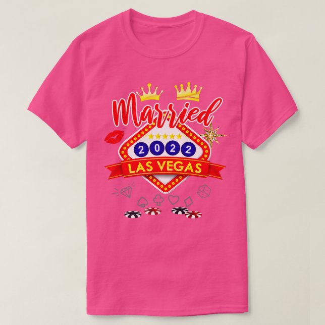 Vegas Bachelor Party Married in Vegas Groom Bride  T-Shirt (Design Front)