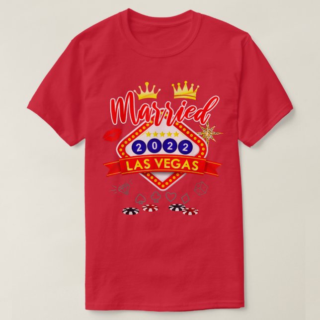 Vegas Bachelor Party Married in Vegas Groom Bride  T-Shirt (Design Front)