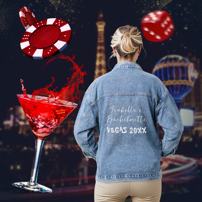 Vegas Bachelorette Bride To Be Elegant Script Denim Jacket (Vegas)