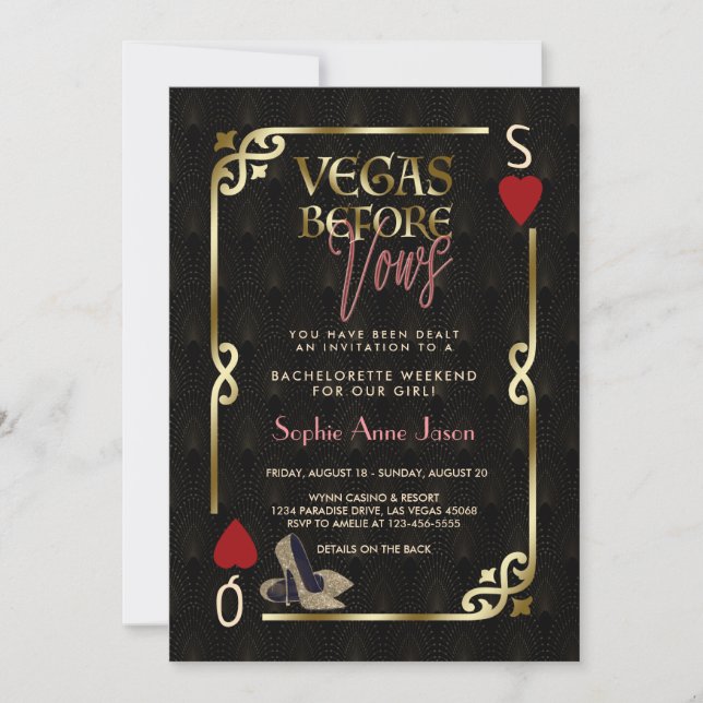 Vegas Before Vows Casino Great Gatsby Bachelorette Invitation (Front)