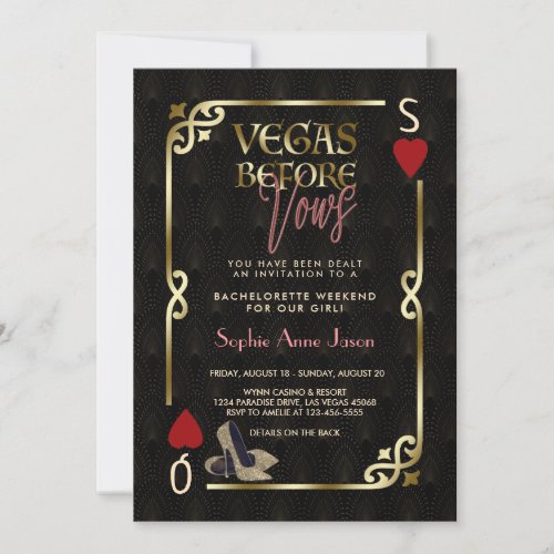 Vegas Before Vows Casino Great Gatsby Bachelorette Invitation
