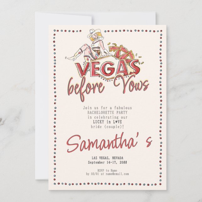 Vegas Before Vows Casino Lucky Modern Bachelorette Invitation (Front)