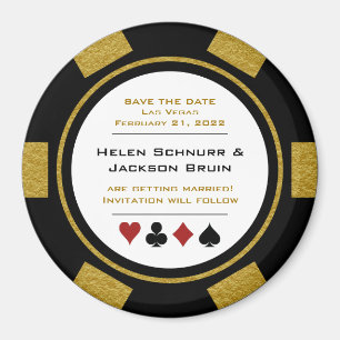 Vegas Black Gold Poker Chip Wedding Save The Date Magnet