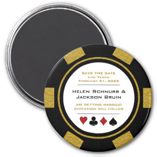 Vegas Black Gold Poker Chip Wedding Save The Date Magnet