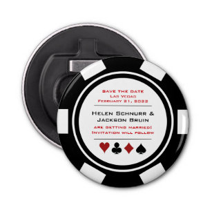 Vegas Black White Casino Poker Chip Save The Date Bottle Opener