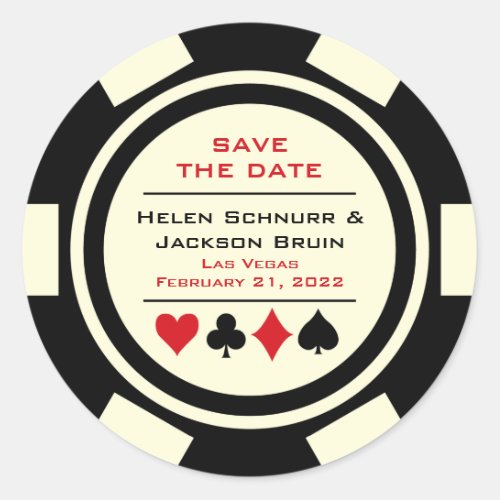 Vegas Black White Poker Chip Wedding Save The Date Classic Round Sticker