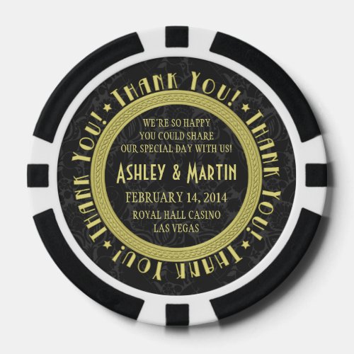 Vegas Casino Black Gold Wedding Thank You Favor Poker Chips