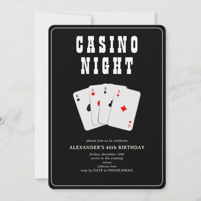 Vegas Casino Blackjack Poker Night Black Party Invitation (Front)