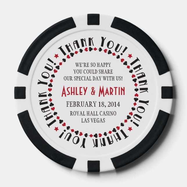Vegas Casino Card Suits Wedding Thank You Favor Poker Chips (Front)