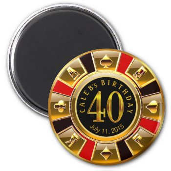 Vegas Casino Chip 40th Birthday | Red Gold Black Magnet by glamprettyweddings at Zazzle