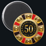 Vegas Casino Chip 50th Birthday | red gold black Magnet<br><div class="desc">A very cool red,  gold and black Las Vegas Birthday Casino Chip keepsake favor magnet for a 50th birthday. Use the CUSTOMIZE IT button to add your own text.</div>