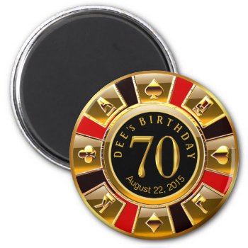 Vegas Casino Chip 70th Birthday | Red Gold Black Magnet by glamprettyweddings at Zazzle