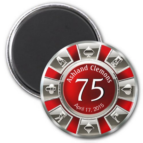 Vegas Casino Chip Birthday  red silver Magnet