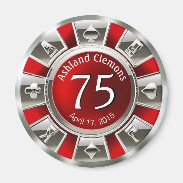 Vegas Casino Chip Birthday | red silver Magnet (Front)