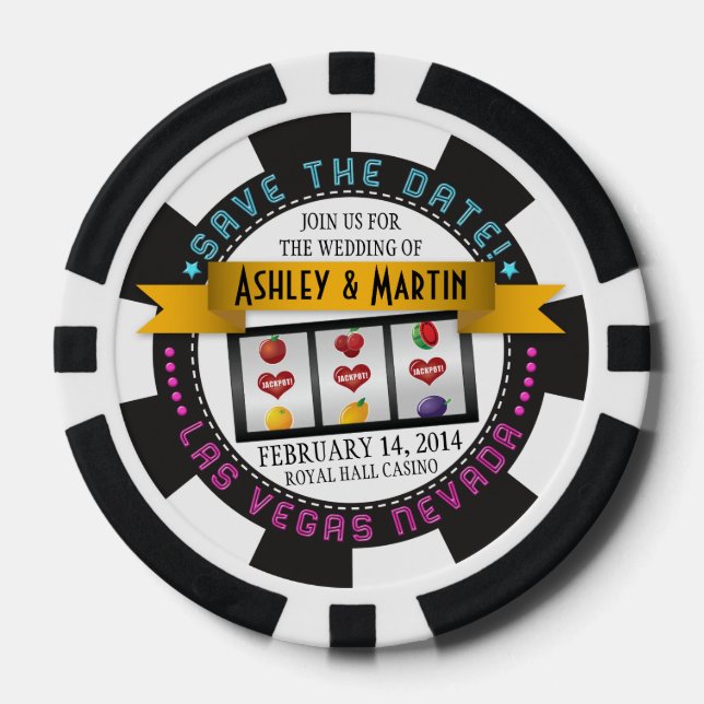Vegas Casino Destination Wedding Save the Date Poker Chips (Front)