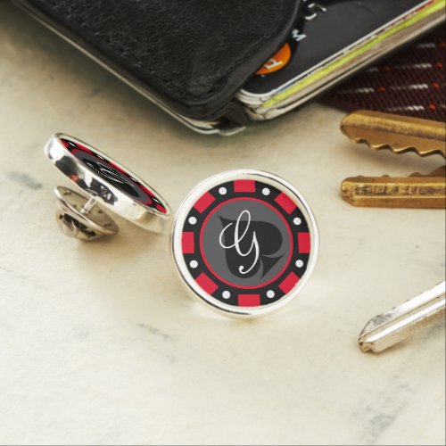 Vegas casino gambler poker chip custom monogrammed lapel pin