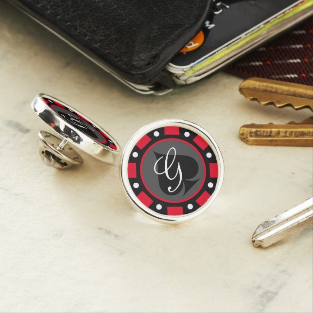 Vegas casino gambler poker chip custom monogrammed lapel pin (In Situ)