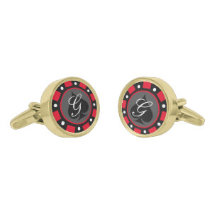 Vegas casino gambling poker chip custom monogram cufflinks