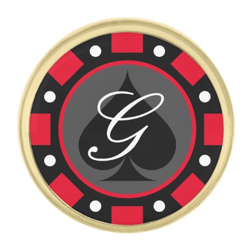 Vegas casino gambling poker chip token monogrammed gold finish lapel pin