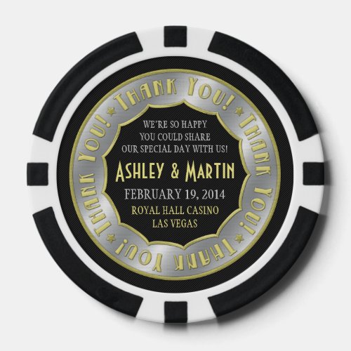 Vegas Casino Gold Silver Wedding Thank You Favor Poker Chips