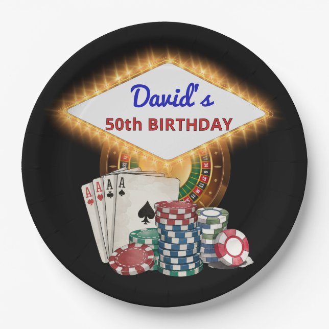Vegas Casino Night Black Birthday Party  Paper Plates (Front)