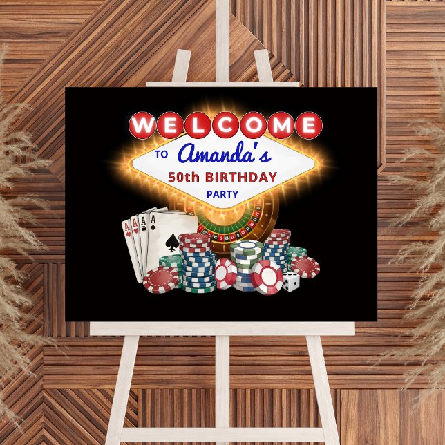 Vegas Casino Night Black Birthday Party Welcome Sign (Las Vegas Casino Night Birthday Party Welcome Sign)