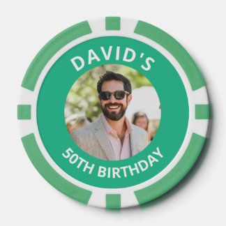 Vegas Casino Party Favor Green & White Photo Poker Chips