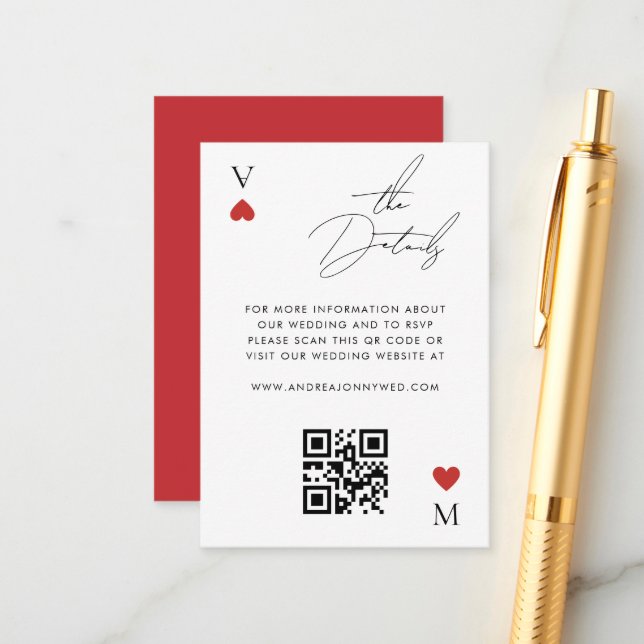 Vegas Casino Playing Card QR Code Wedding Details (Front/Back In Situ)