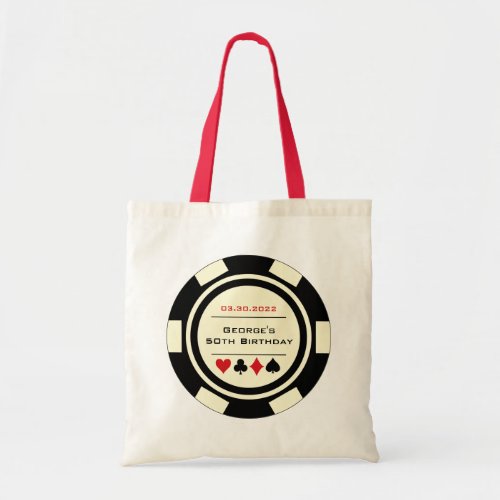 Vegas Casino Poker Chip Black Off_White Birthday Tote Bag