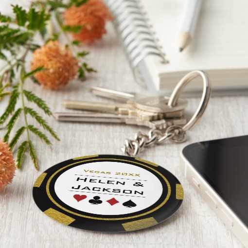 Vegas Casino Poker Chip Navy Blue White Wedding Keychain Zazzle